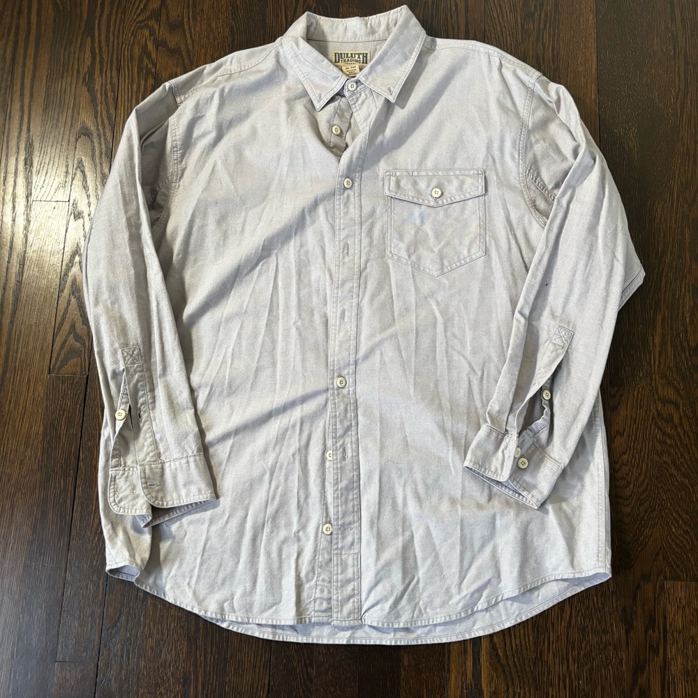 Duluth Trading Button Up Flannel Shirt Mens XL Tall Solid Gray Long Sleeve
